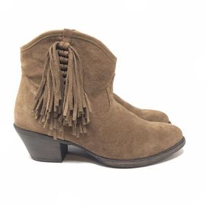 Ariat Duchess TAN Fringe BOOTIES Suede Side Zip Western Ankle Boots Size 6.5